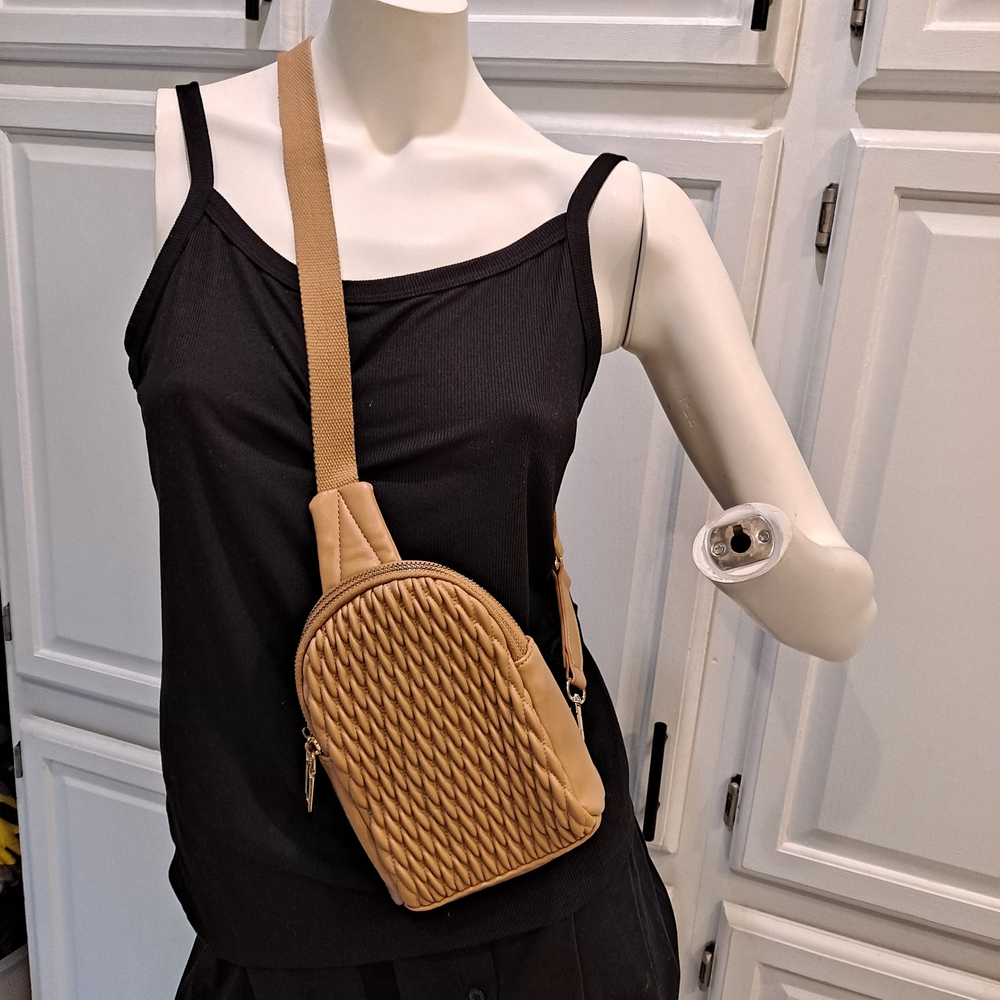 Madison West Beige Quilted Crossbody Bag